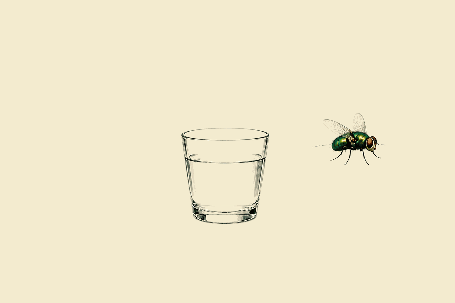 Mosca rondando un vaso con agua